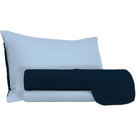 Set Lenzuola 1 Piazza e Mezzo Sopra Sotto e Federe Doubleface Blu Scuro/Azzurro