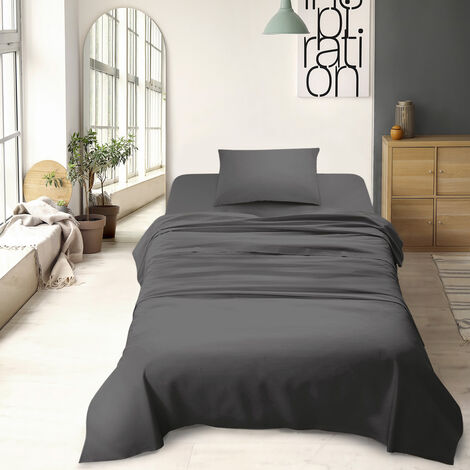 Set Lenzuola 100% Cotone Di Flanella Completo Letto Made In Italy Anti-Pilling Tinta Unita Lenzuolo Sopra Sotto Federe  Grigio Scuro - Piazza e mezza
