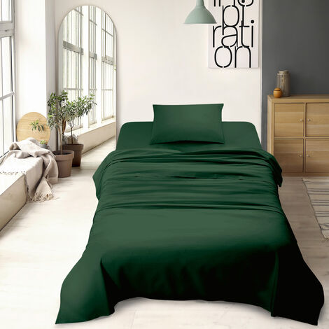 Set Lenzuola 100% Cotone Di Flanella Completo Letto Made In Italy Anti-Pilling Tinta Unita Lenzuolo Sopra Sotto Federe Verdone - Piazza e mezza