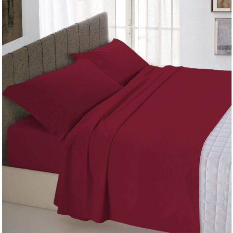 Set Lenzuola Letto Matrimoniale Cotone Max Color, lavorato in Italia - Completo Letto, Lenzuolo Sotto con Angoli, Telo Sopra 240x300 cm e 2 Federe con Patella Interna, Bordeaux