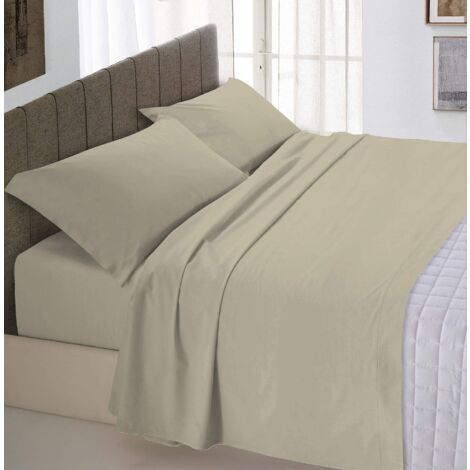 Set Lenzuola Letto Matrimoniale Cotone Max Color, lavorato in Italia - Completo Letto, Lenzuolo Sotto con Angoli, Telo Sopra 240x300 cm e 2 Federe con Patella Interna, Tortora