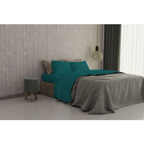 Set Lenzuola Letto Matrimoniale Cotone Max Color, lavorato in Italia - Completo Letto, Lenzuolo Sotto con Angoli, Telo Sopra 240x300 cm e 2 Federe con Patella Interna, Verde Bottiglia