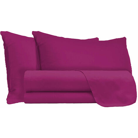 Set Lenzuola Matrimonale Sopra Sotto e Federe Tinta Unita Fucsia