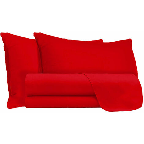 Set Lenzuola Matrimonale Sopra Sotto e Federe Tinta Unita Rosso
