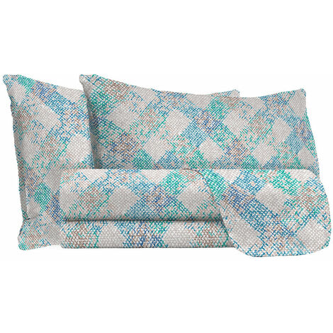 Set Lenzuola Matrimoniale con Stampa Sopra Sotto e Federe in Cotone Athena Eva Blu