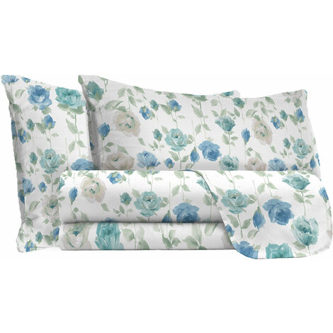 Set Lenzuola Matrimoniale con Stampa Sopra Sotto e Federe in Cotone Athena Grazia Azzurro