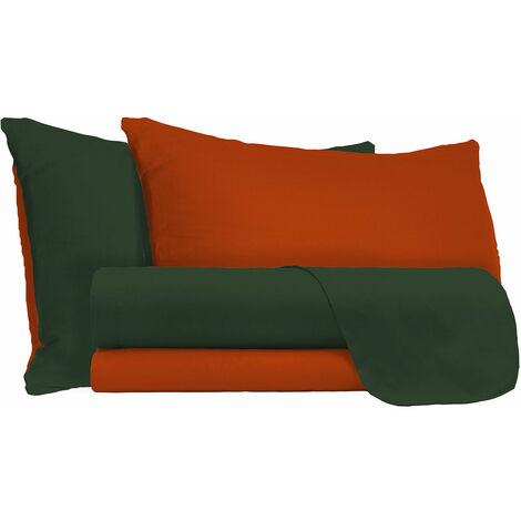 Set Lenzuola Matrimoniale Sopra Sotto e Federe Double Face Verde Oliva/Terra