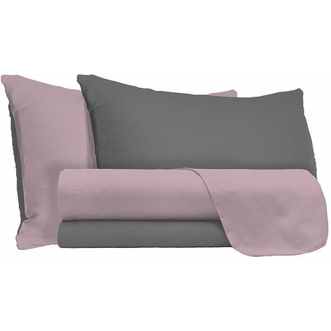 Set Lenzuola Matrimoniale Sopra Sotto e Federe Doubleface Rosa Antico/Fumo