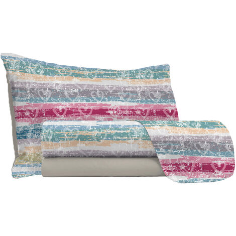 Set Lenzuola Singolo con Stampa Sopra Sotto e Federe Love Lines