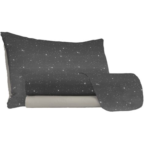 Set Lenzuola Singolo con Stampa Sopra Sotto e Federe Stars Grigio