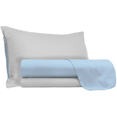 Set Lenzuola Singolo Sopra Sotto e Federe Doubleface Azzurro/Grigio Chiaro