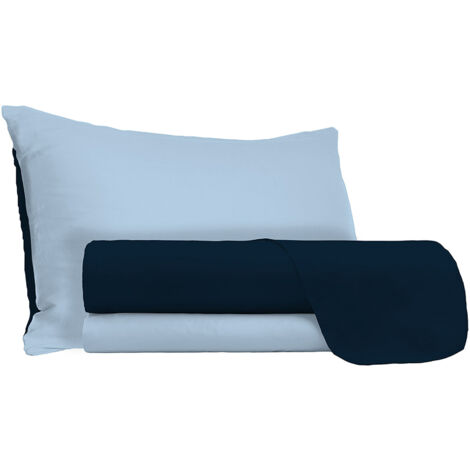 Set Lenzuola Singolo Sopra Sotto e Federe Doubleface Blu Scuro/Azzurro