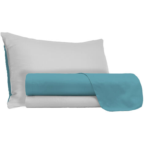 Set Lenzuola Singolo Sopra Sotto e Federe Doubleface Ottanio/Grigio Chiaro