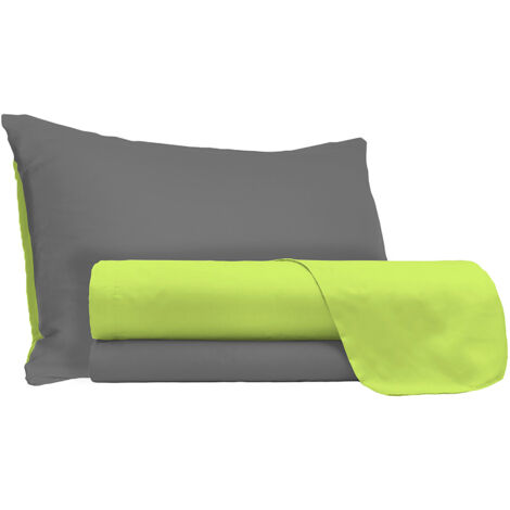 Set Lenzuola Singolo Sopra Sotto e Federein Cotone Verde Acido/Fumo