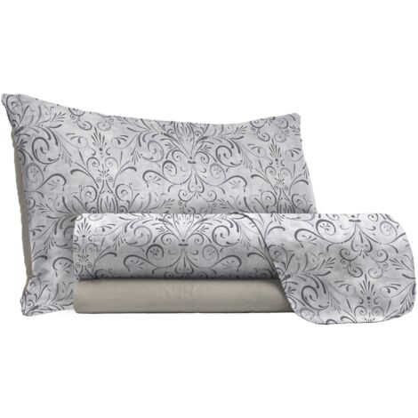 Set lenzuola Singolo stampa sopra Sotto e Federe Ornato Grigio
