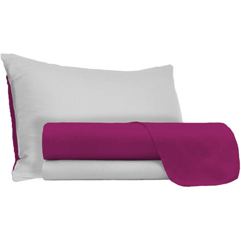 Set Lenzuola Sopra Sotto e Federe Doubleface Fuxia/Grigio Chiaro 1 Piazza e Mezzo