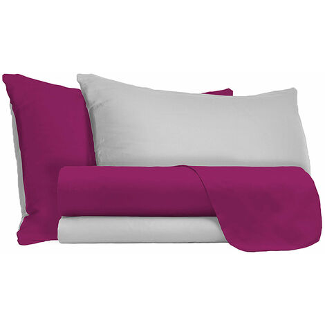 Set Lenzuola Sopra Sotto e Federe Doubleface Fuxia/Grigio Chiaro Matrimoniale