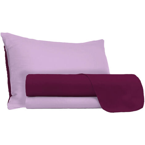 Set Lenzuola Sopra Sotto e Federe Doubleface Lilla/Prugna 1 Piazza e Mezzo