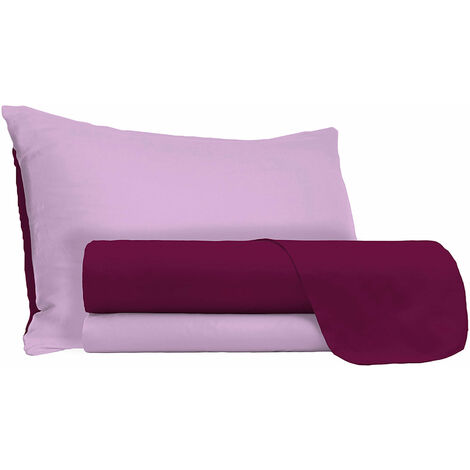 Set Lenzuola Sopra Sotto e Federe Doubleface Lilla/Prugna Singolo