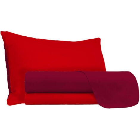 Set Lenzuola Sopra Sotto e Federe Doubleface Rosso/Bordeaux 1 Piazza e Mezzo