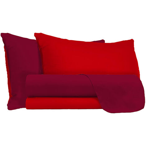 Set Lenzuola Sopra Sotto e Federe Doubleface Rosso/Bordeaux Matrimoniale