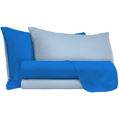 Set Lenzuola Sopra Sotto e Federe Doubleface Royal/Azzurro Matrimoniale