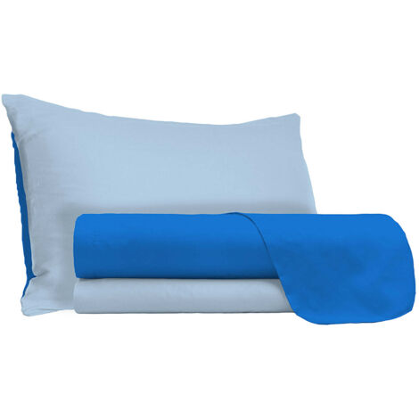 Set Lenzuola Sopra Sotto e Federe Doubleface Royal/Azzurro Singolo