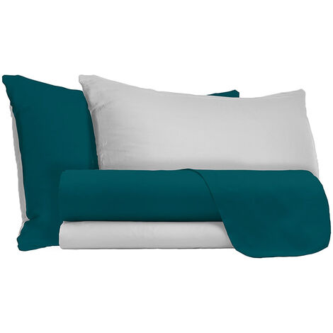 Set Lenzuola Sopra Sotto e Federe Doubleface Verde Petrolio/Grigio Chiaro Matrimoniale