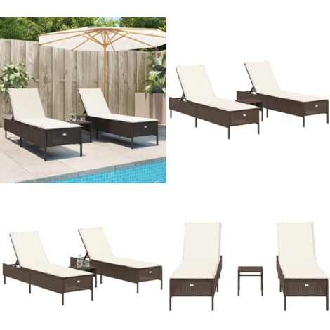 Set Lettini Prendisole con Cuscini 3pz Marrone in Polyrattan - Seduta all'aperto - Lettini da giardino