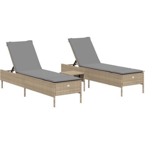 Set Lettini Prendisole con Cuscini 3pz Marrone in Polyrattan vidaXL