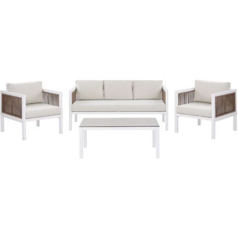 Set Lounge da Giardino con Divano e 2 Poltrone Bianco e Marrone Borello