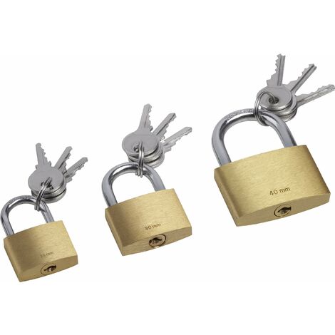 Set Lucchetti in Ottone, 25 mm, 30 mm e 40 mm con Chiavi, 3 pezzi