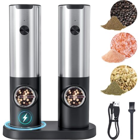 Set macina sale e pepe elettrico, ricaricabile tramite USB-C, capacità 70 ml, acciaio inossidabile, 5 livelli di grossolanità regolabili, macina ceramica, luce LED