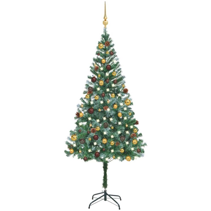 

Set medio árbol de Navidad artificial LED, bolas y piñas 180cm