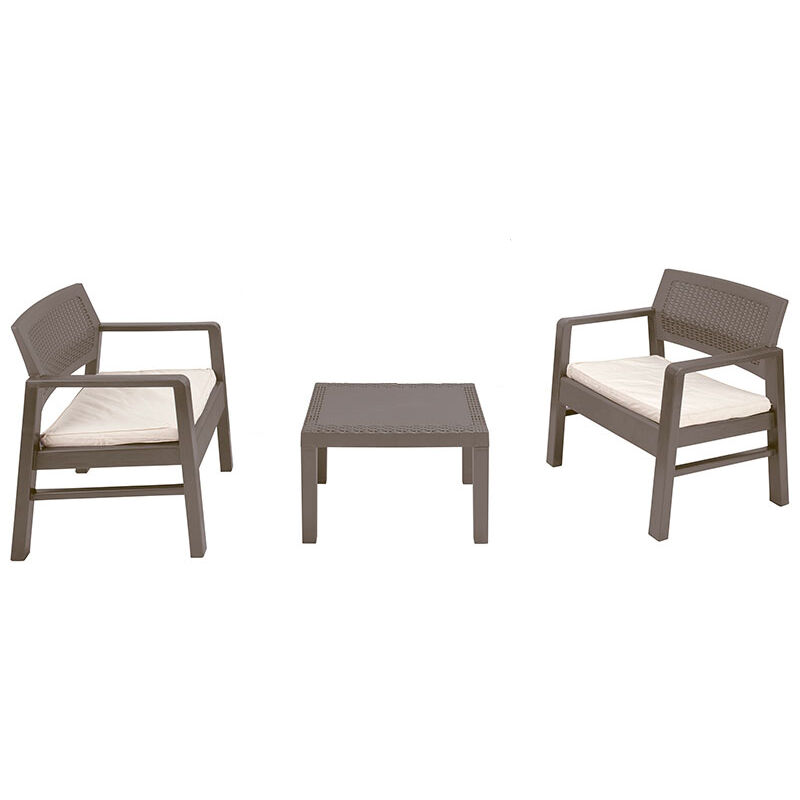 

Conjunto de jardín Memphis 4 color Taupe: 2 butacas + 1 mesita auxiliar