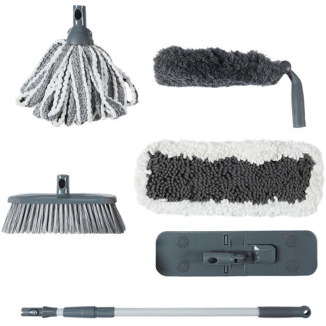 Set Ménage Multifonction "1 Balai & 5 Têtes" 80cm Gris