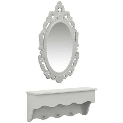 Set Mensola da Parete Svuotatasche con Ganci e Specchio Grigio vidaXL