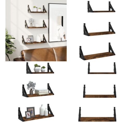 Set Mensole Parete 3pz Rovere Fumo in Legno Multistrato - Scaffale da parete - Mensole in legno