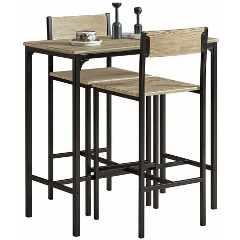 Set Mesa Alta de Bar y 2 taburetes con Respaldos Mesa de Cafetería, 3 Piezas Set de Balcón, Set de Bar L89cm x D45cm x H86,5cm OGT03-N SoBuy ES