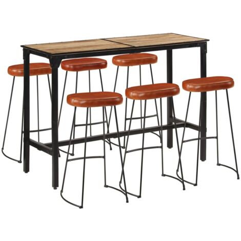 Set mesa alta y taburetes 7 pzas madera maciza mango y metal