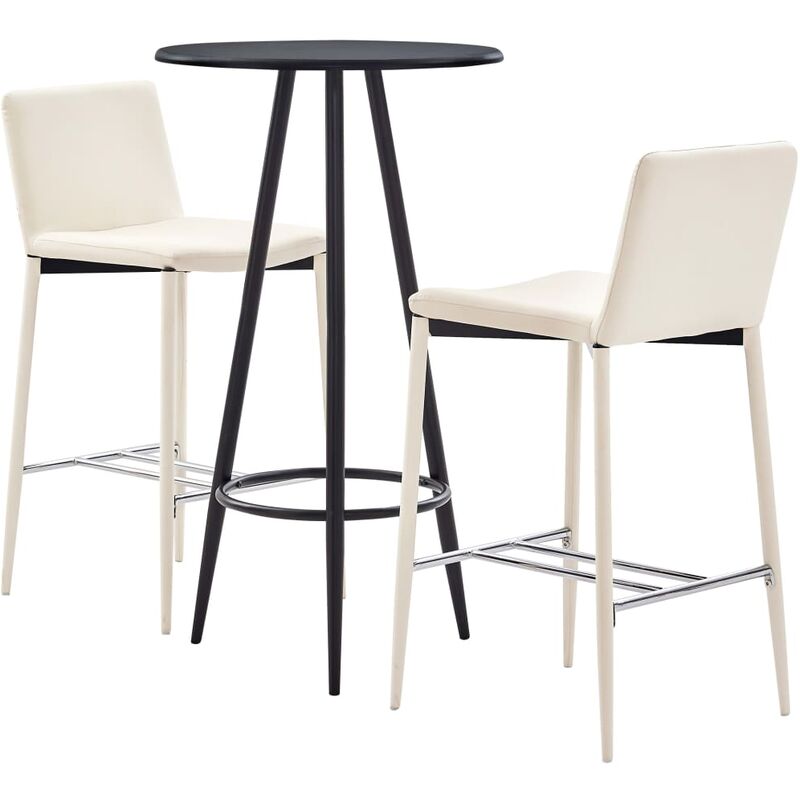 

Set mesa alta y taburetes de bar 3 piezas cuero sintético crema