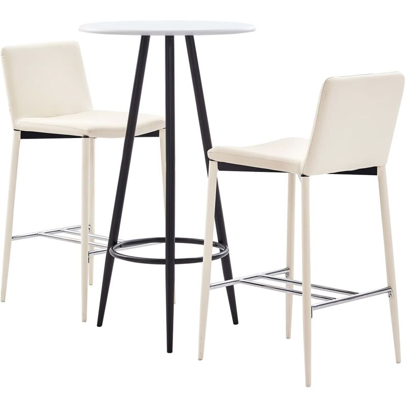 

Set mesa alta y taburetes de bar 3 piezas cuero sintético crema