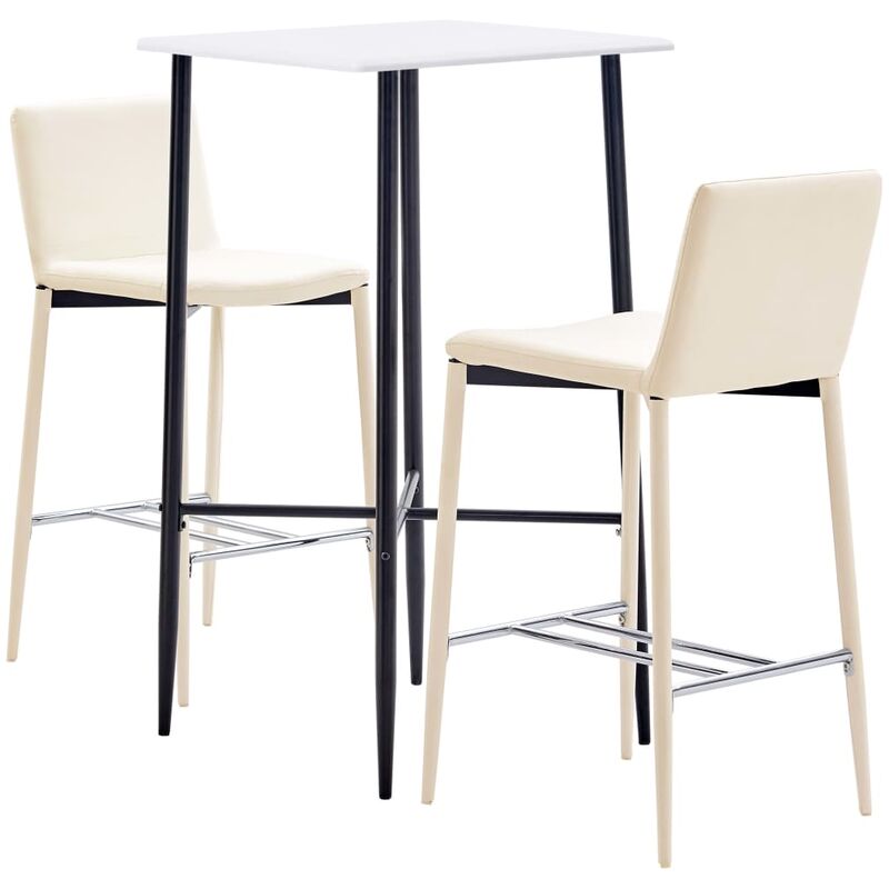

Set mesa alta y taburetes de bar 3 piezas cuero sintético crema