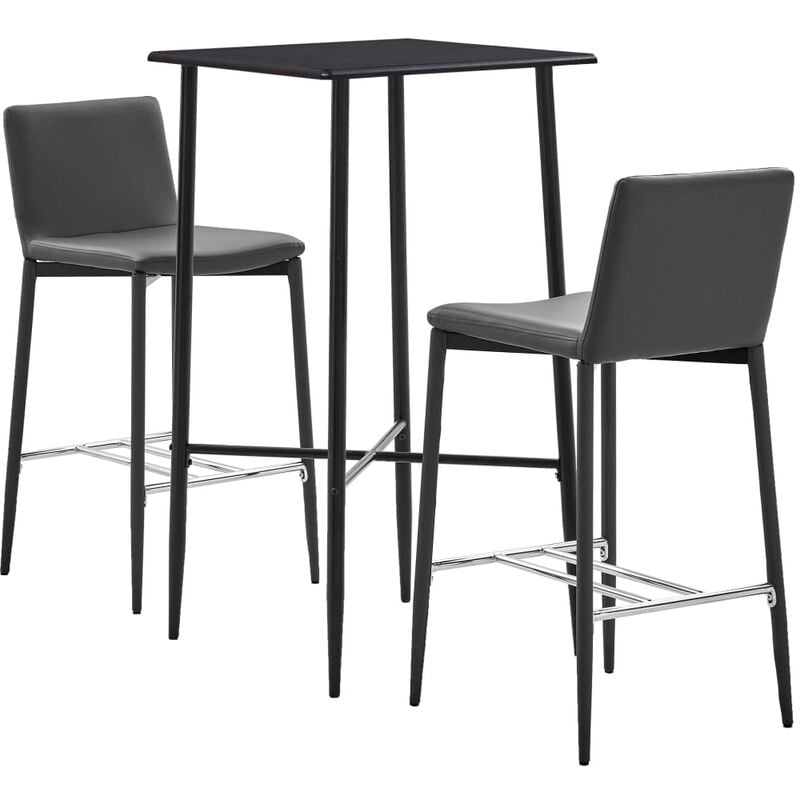 

Set mesa alta y taburetes de bar 3 piezas cuero sintético gris