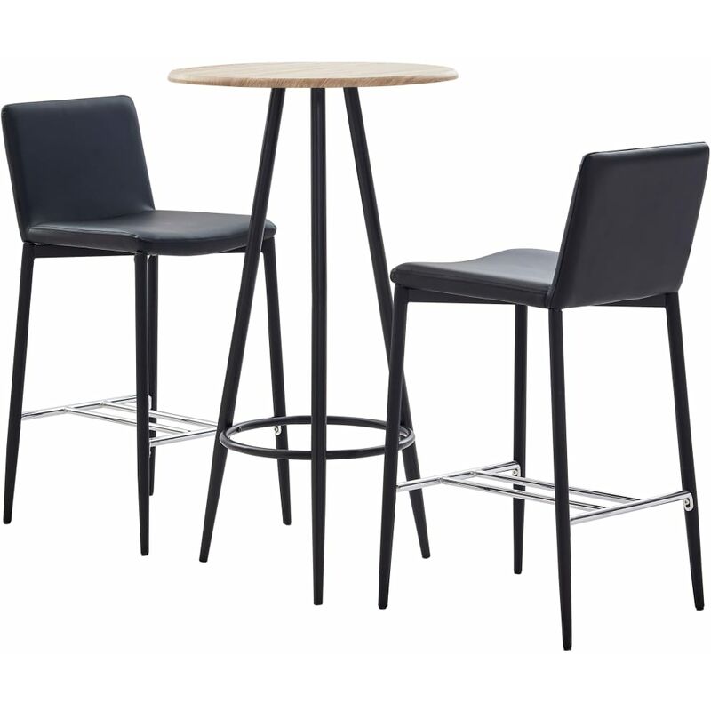 

Set mesa alta y taburetes de bar 3 piezas cuero sintético negro