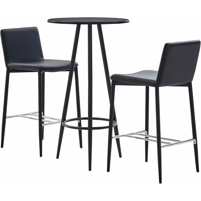 

Set mesa alta y taburetes de bar 3 piezas cuero sintético negro