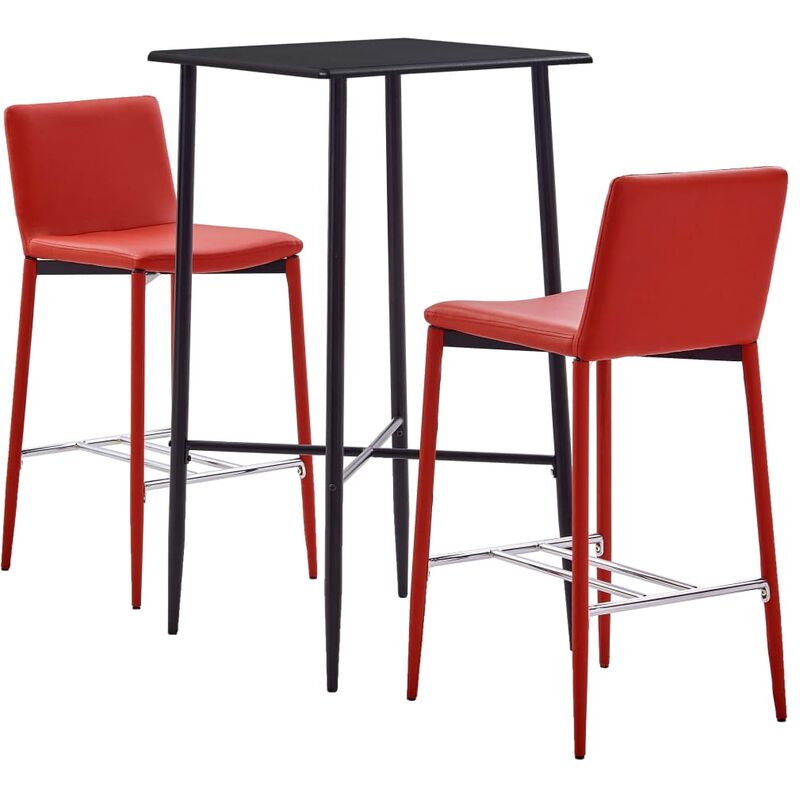 

Set mesa alta y taburetes de bar 3 piezas cuero sintético rojo