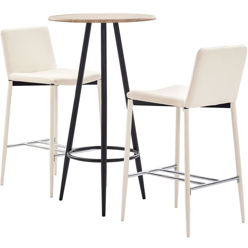 

Set mesa alta y taburetes de bar 3 piezas cuero sintético crema - Crema