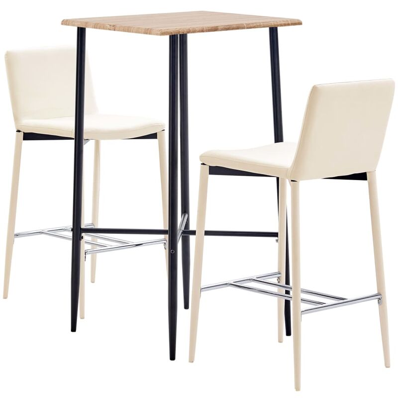 

Set mesa alta y taburetes de bar 3 piezas cuero sintético crema - Crema