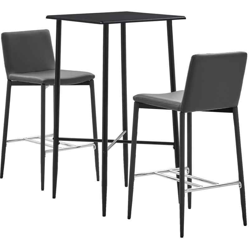 

Set mesa alta y taburetes de bar 3 piezas cuero sintético gris - Gris